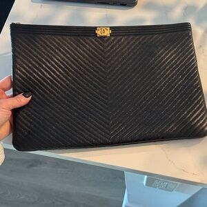 CHANEL Black Chevron Clutch